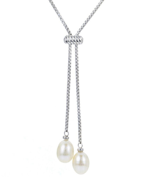 Macy's cultured Freshwater Pearl (9-10mm) Lariat Necklace in Sterling Silver, 16" + 2" extender