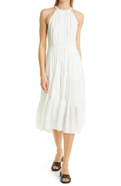 KOBI HALPERIN 284294 Robin Shirred Halter Neck Dress in Ivory White , Size 8