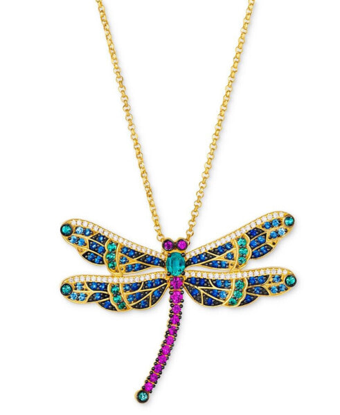 Multi-Gemstone (1-7/8 ct. t.w.) & Diamond (1/3 ct. t.w.) Dragonfly Pendant Necklace in 14k Gold, 18" + 2" extender