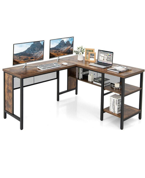 Industrial L-Shaped Corner Computer Desk Office Workstation w/ Storage Shelves