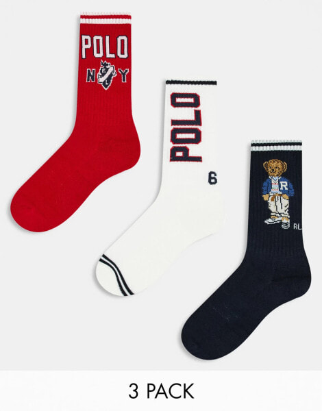 Polo Ralph Lauren 3 pack crew socks gift set in navy red cream