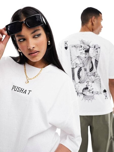 ASOS DESIGN unisex oversized license t-shirt with Pusha T graphics in white