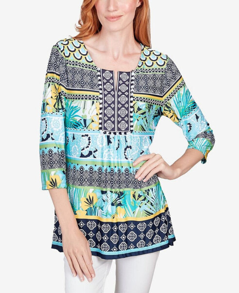 Petite Tropical Medley Puff Print Top