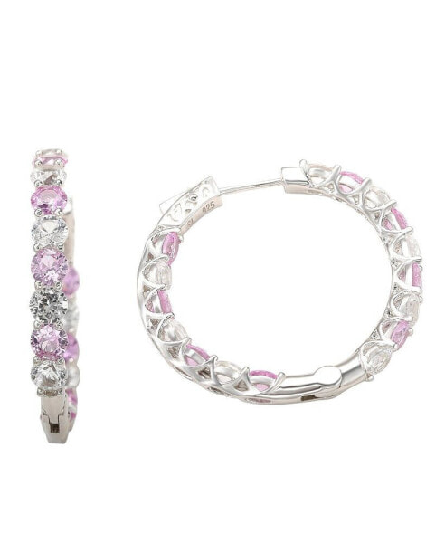 Pink Sapphire & Lab-Grown White Sapphire Martini Set Inside Out Hoop Earrings in Sterling Silver by Suzy Levian