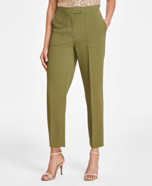 Petite Twill High Rise Fly-Front Ankle Pants