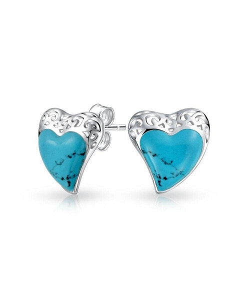 Серьги Bling Jewelry Turquoise Heart Shaped Stud