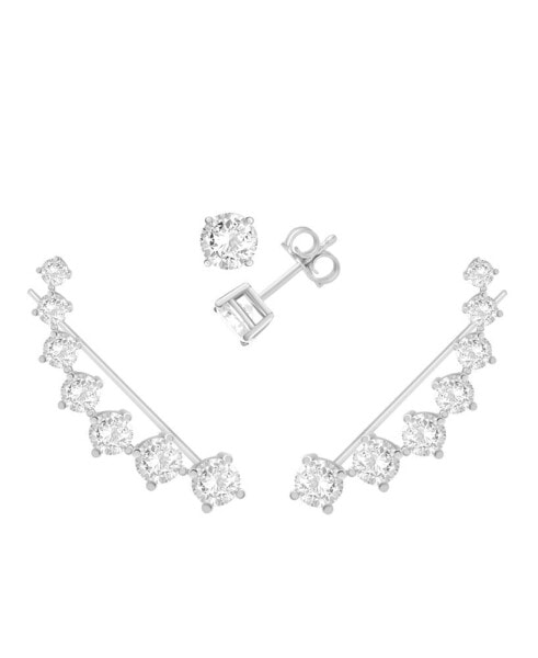 Cubic Zirconia Stud & Graduated Climber Set in Silver Plate or Gold Plate