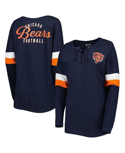 Women's Navy Chicago Bears Athletic Varsity Lace-Up Long Sleeve T-shirt