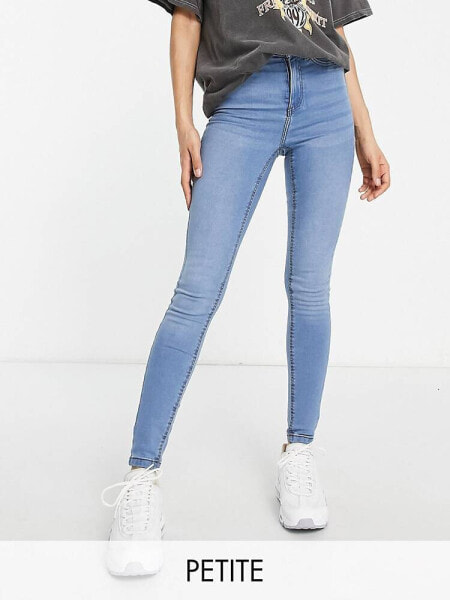 Noisy May Petite Callie high waisted skinny jeans in light blue
