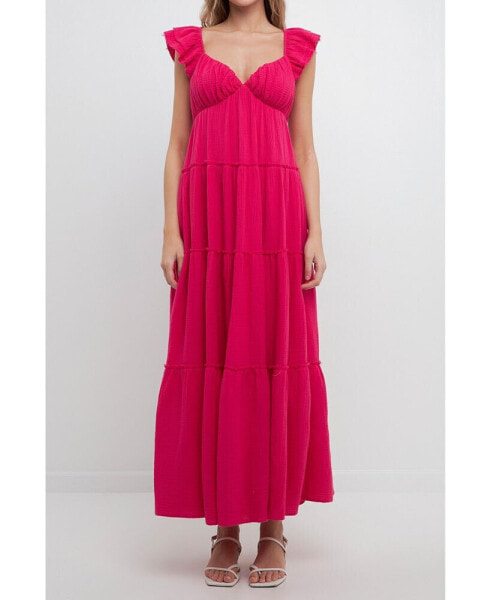 Women's Maxi Sweetheart Dress With Raw Edge Details