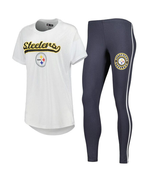 Women's White, Charcoal Pittsburgh Steelers Sonata T-shirt and Leggings Sleep Set