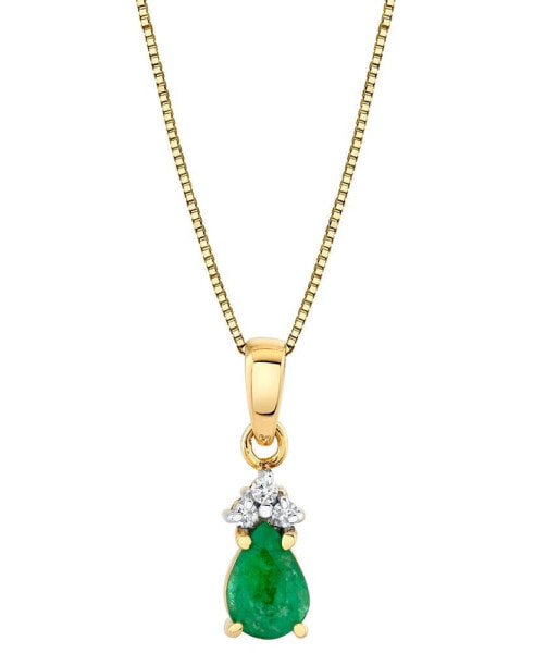Emerald (3/4 ct. t.w.) & Diamond Accent Pear 18" Pendant Necklace in 10k Gold