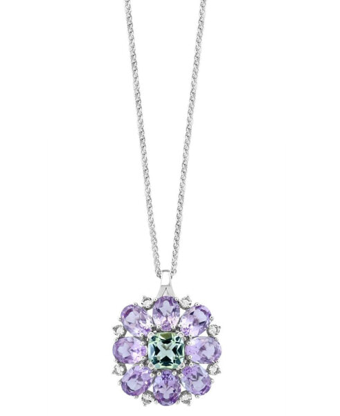 EFFY® Pink Amethyst (14 ct. t.w.) & Green Quartz (5-1/2 ct. t.w.) Flower 18" Pendant Necklace in Sterling Silver