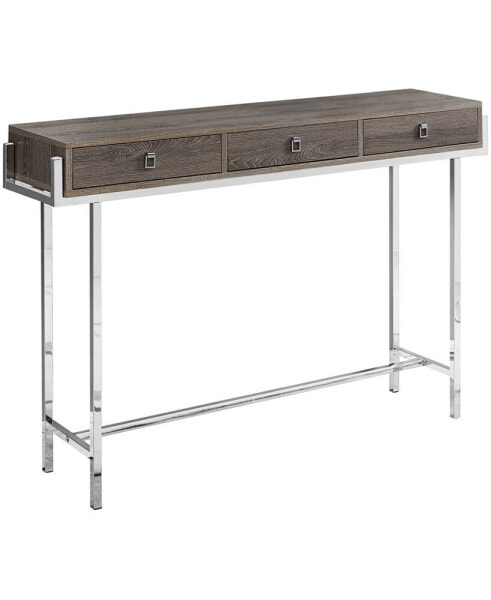 Chrome Metal 48"L Accent Table in Dark Taupe