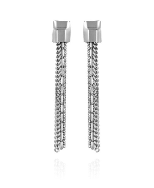 Silver-Tone Mixed Chain Linear Tassel Dangle Drop Earrings