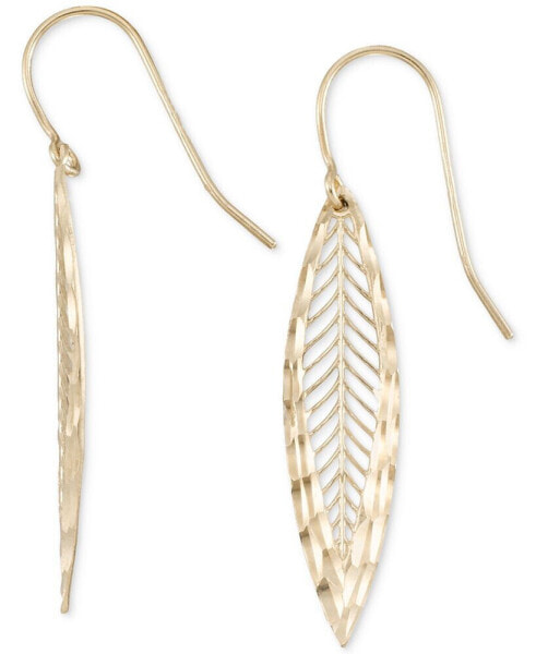 Textured Openwork Leaf Drop Earrings in 10k Gold