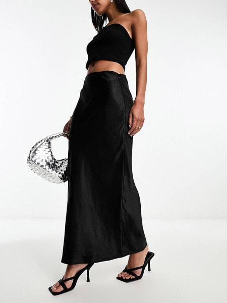 4th & Reckless satin maxi skirt in black