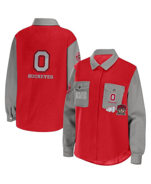Women's Scarlet Ohio State Buckeyes Button-Up Shirt Jacket