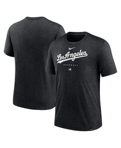 Men's Heather Black Los Angeles Dodgers Authentic Collection Early Work Tri-Blend Performance T-shirt