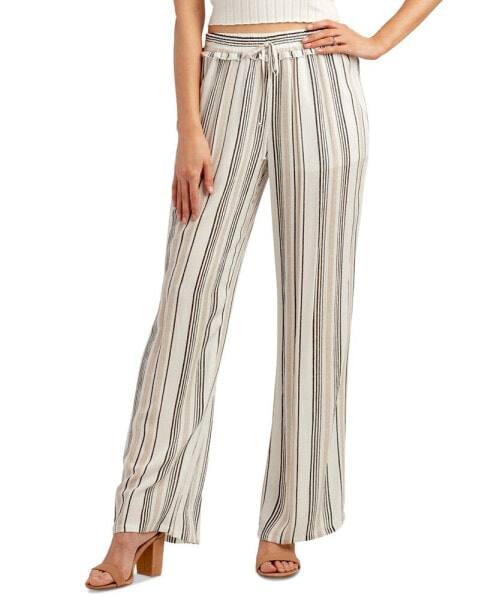 Juniors' Printed Mid-Rise Wide-Leg Crepon Pants