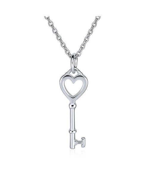 Bling Jewelry simple Romantic Key to Your Heart Open Heart Key Necklace Pendant For Women Teens Girlfriend .925 Sterling Silver