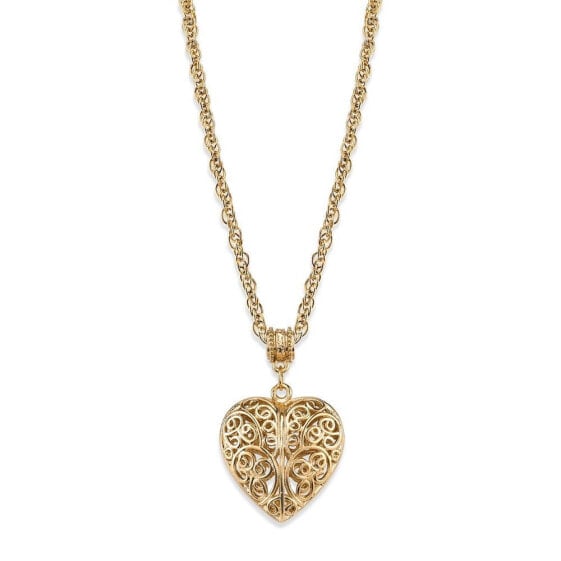 14K Gold-Dipped Filigree Heart with Crystal Accent Necklace 18"