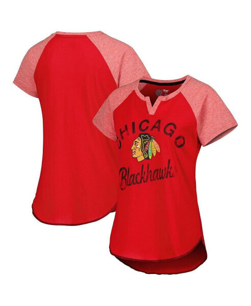 Women's Red Chicago Blackhawks Grand Slam Raglan Notch Neck T-shirt