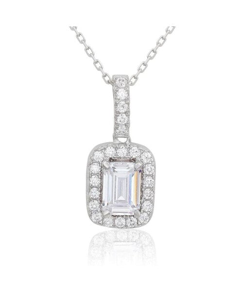 Suzy Levian New York suzy Levian Sterling Silver Cubic Zirconia Emerald Cut Halo Pendant Necklace