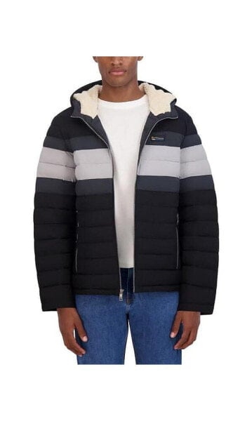 Men's Quilted Puffer Jacket with Sherpa Fur Lined Hood