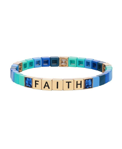 Blue Crystal and Enamel Faith Stretch Bracelet