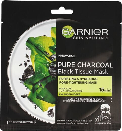 Garnier Skin Naturals Pure Charcoal Maska w płacie Black Tissue - Czarna Alga 28g