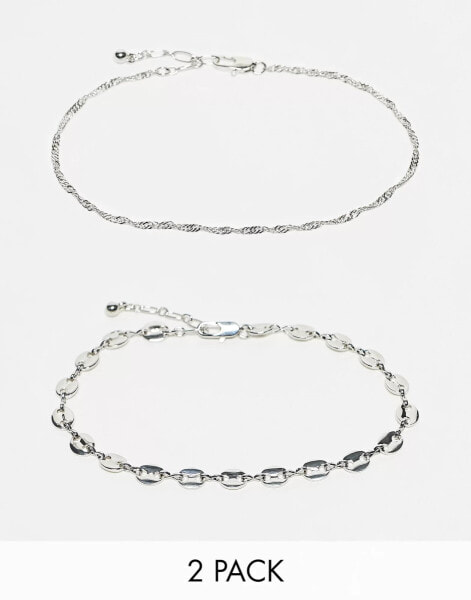 Topshop Arabella pack of 2 chain anklets in silver tone