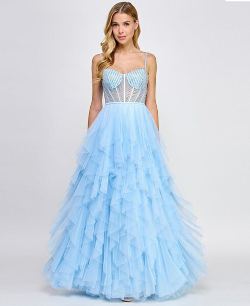 Juniors' Rhinestone-Embellished Bustier Ball Gown, Created for Macy's