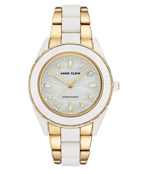Women's Gold-Tone and White Solar Ocean Work Plastic Bracelet Watch, 38.5mm