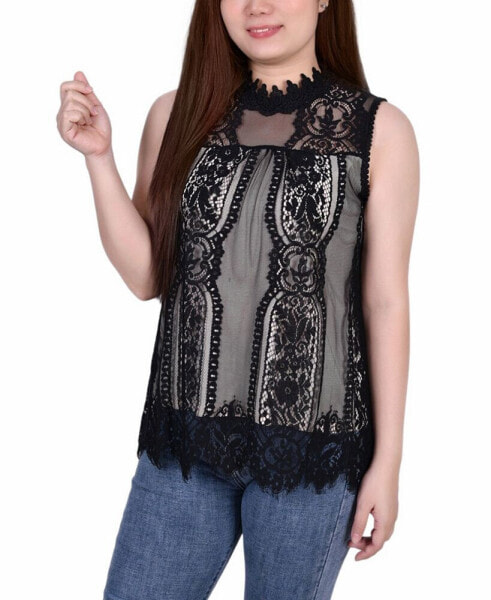 Petite Lace Mock-Neck Top