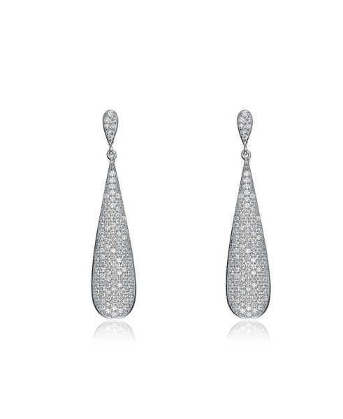 Sterling Silver Cubic Zirconia Solid Elongated Earrings