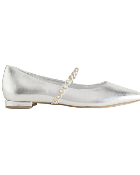 Boden Pearl Strap Haircalf Ballerina Flat Women's Silver 36