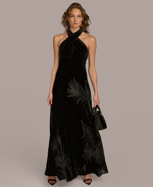 Women's Velvet Halter Gown