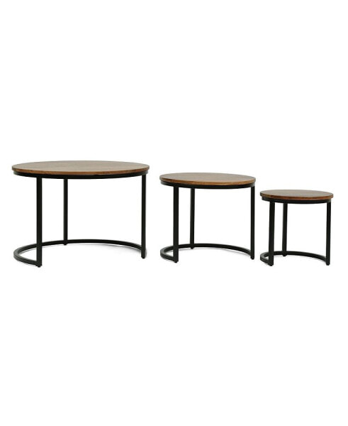 Modern Industrial Coffee Table Set With Distressed Finish