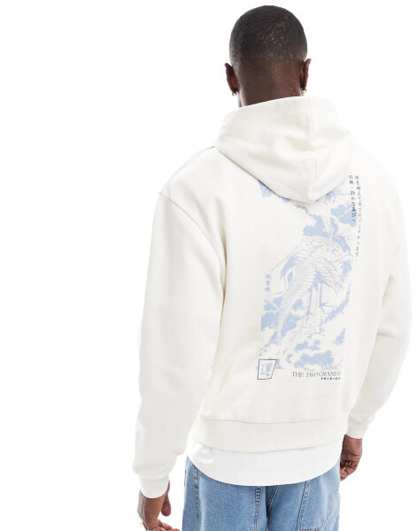 ASOS DESIGN oversized hoodie with bird back print in off white