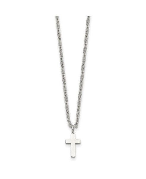 Polished 11mm Cross Pendant on a 18 inch Cable Chain Necklace