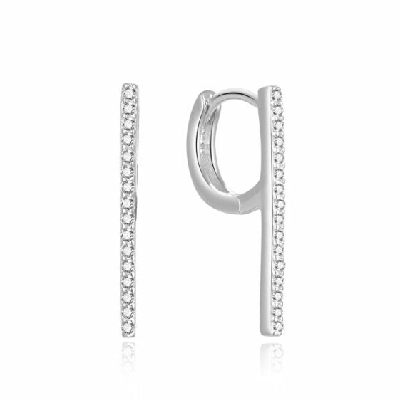 Minimalist silver earrings with cubic zircons E0002530