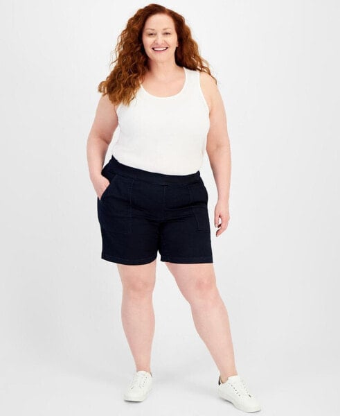 Plus Size Mid Rise Pull-On Denim Shorts, Created for Macy's