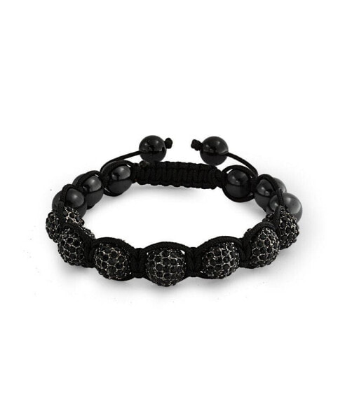 Black Pave Crystal Ball Hematite Bracelet For Women Men Black Cord String Adjustable