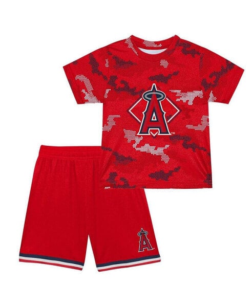 Toddler Boys and Girls Red Los Angeles Angels Field Ball T-shirt and Shorts Set