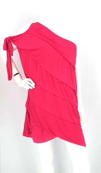 BCBGMAXAZRIA Womens One Shoulder Cocktail Shift Dress Solid Red Size Medium