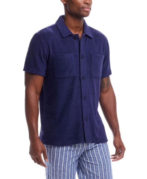 Men's Short Sleeve Solid Terry Button Down Shirt