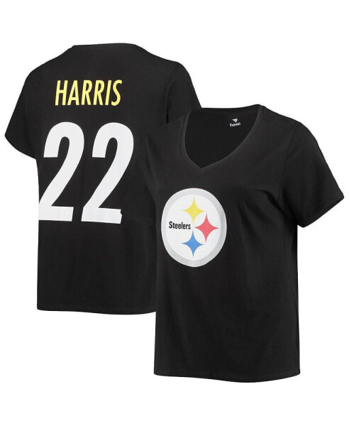 Women's Najee Harris Black Pittsburgh Steelers Plus Size Player Name and Number V-Neck T-shirt