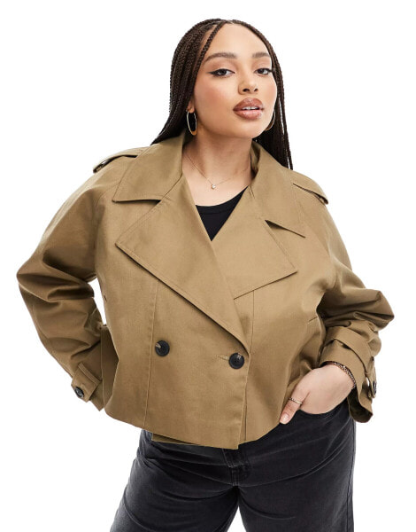 ASOS DESIGN Curve cropped trench coat in olive