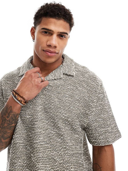 ASOS DESIGN co-ord relaxed polo in khaki texture